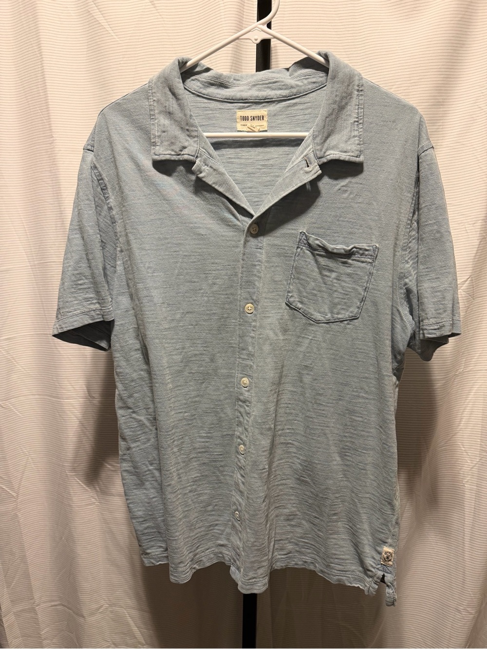Todd Snyder Heavy Bleached Indigo Jersey Full-Placket Polo Size XL Slub Cotton